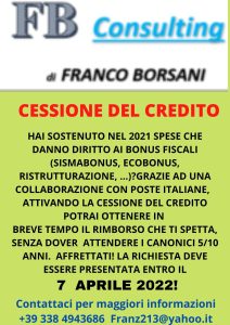 FB CONSULTING di FRANCO – CESSIONE DEL CREDITO – LOCANDINA COMPLETA FB CONSULTING di FRANCO – CESSIONE DEL CREDITO – LOCANDINA COMPLETA
