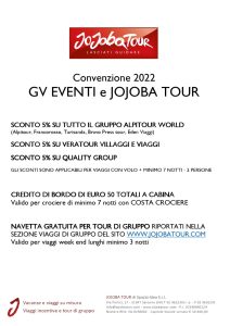 CONVENZIONE GV EVENTI e JOJOBA TOUR CONVENZIONE GV EVENTI e JOJOBA TOUR